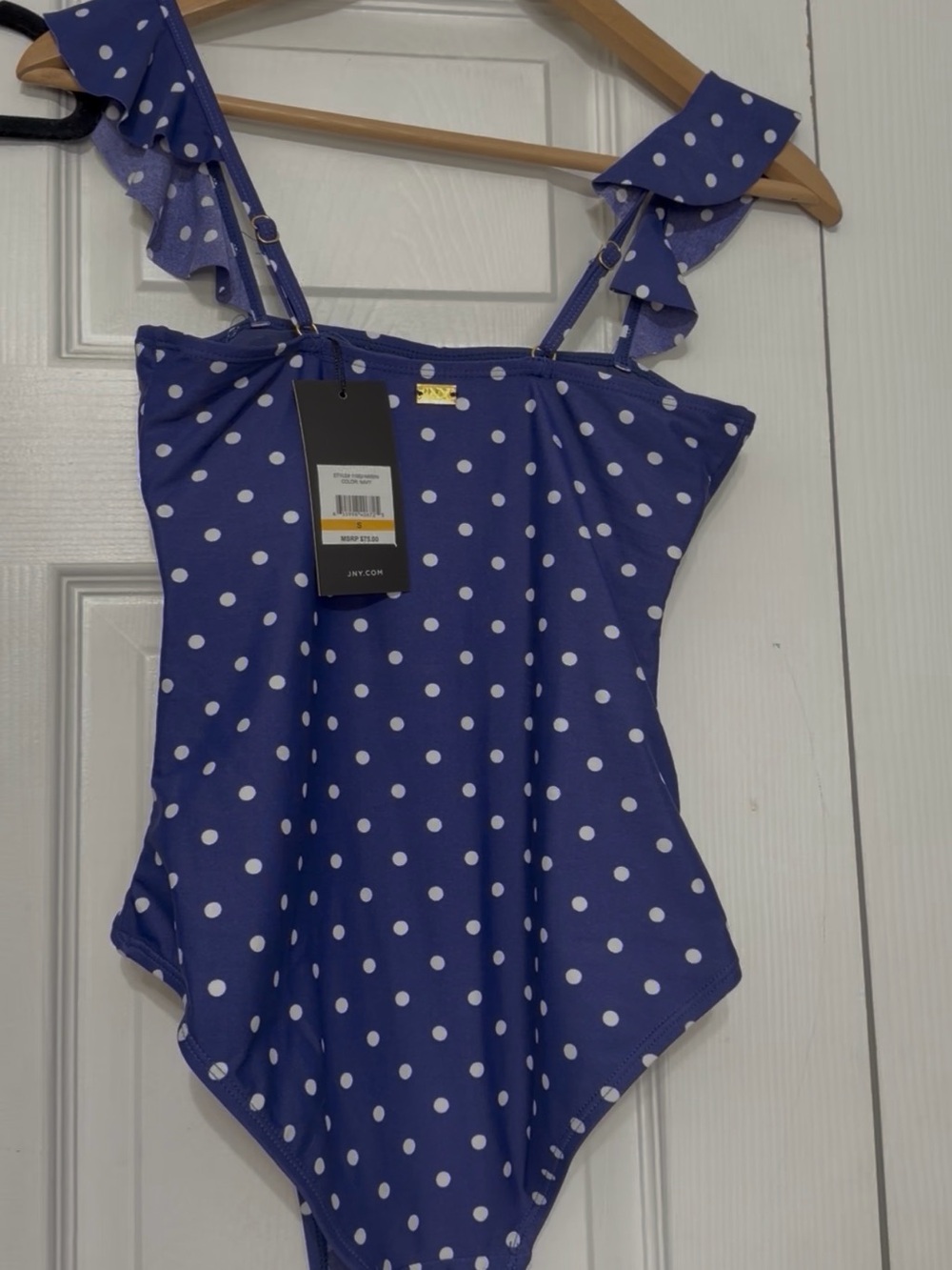 Jones New York Navy and White Polka Dot One-Piece